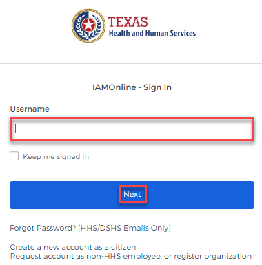 Screenshot of the HHS IAMOnline Sign In page.